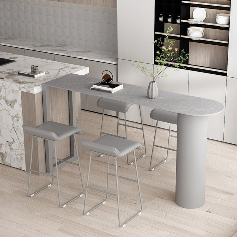 Stone Bar Dining Table Modern Bar Table with Double Pedestal for Dining Room Kitchen Grey Without Chairs Clearhalo 'Bar Furniture' 'Bar Tables' 'bar_tables' 'furn' 'furn_bar_tables' 'Furniture' 'furniture_bar_tables' 'Kitchen & Dining Furniture' 5255080