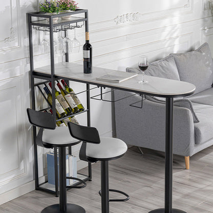 Glam Style Storage Bar Table 42-inch Height Stone Top Pub Table Black Without Chairs Clearhalo 'Bar Furniture' 'Bar Tables' 'bar_tables' 'furn' 'furn_bar_tables' 'Furniture' 'Kitchen & Dining Furniture' 5255197