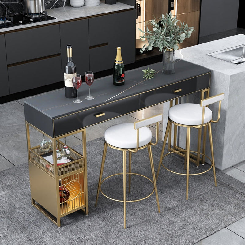 Glam Style Bar Table 42-inch Height Stone Top Pub Table with Two Drawer Grey-Gold Without Chairs Clearhalo 'Bar Furniture' 'Bar Tables' 'bar_tables' 'furn' 'furn_bar_tables' 'Furniture' 'Kitchen & Dining Furniture' 5255206