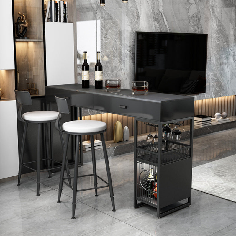 Glam Style Bar Table 42-inch Height Stone Top Pub Table with Two Drawer Gray Black Without Chairs Clearhalo 'Bar Furniture' 'Bar Tables' 'bar_tables' 'furn' 'furn_bar_tables' 'Furniture' 'Kitchen & Dining Furniture' 5255207