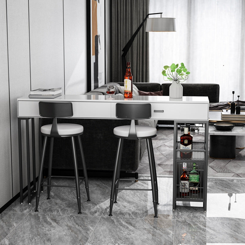 Glam Style Bar Table 42-inch Height Stone Top Pub Table with Two Drawer White-Black Without Chairs Clearhalo 'Bar Furniture' 'Bar Tables' 'bar_tables' 'furn' 'furn_bar_tables' 'Furniture' 'Kitchen & Dining Furniture' 5255209