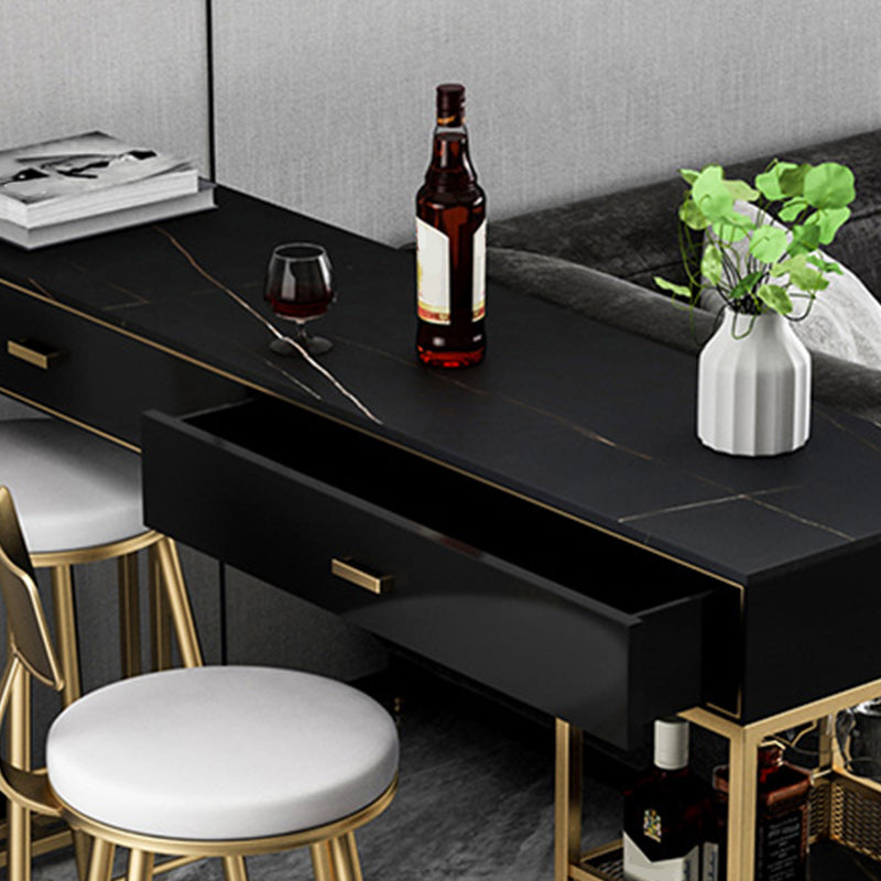 Glam Style Bar Table 42-inch Height Stone Top Pub Table with Two Drawer Clearhalo 'Bar Furniture' 'Bar Tables' 'bar_tables' 'furn' 'furn_bar_tables' 'Furniture' 'Kitchen & Dining Furniture' 5255211
