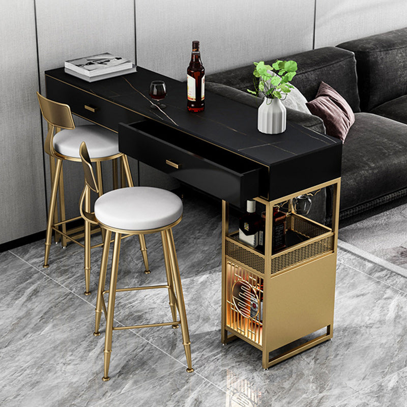 Glam Style Bar Table 42-inch Height Stone Top Pub Table with Two Drawer Black-Gold Without Chairs Clearhalo 'Bar Furniture' 'Bar Tables' 'bar_tables' 'furn' 'furn_bar_tables' 'Furniture' 'Kitchen & Dining Furniture' 5255216