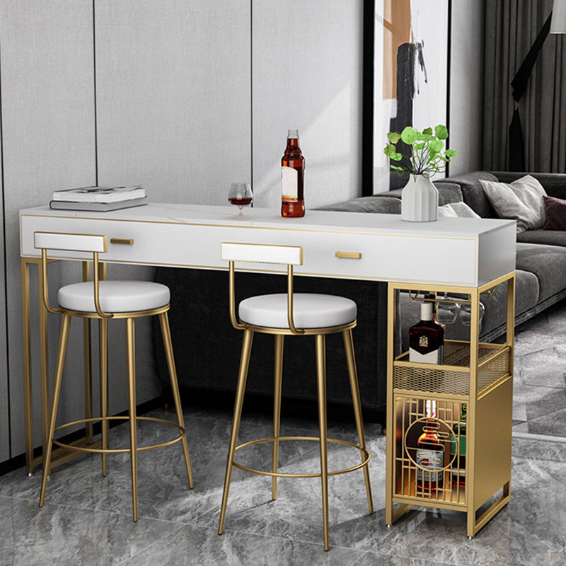 Glam Style Bar Table 42-inch Height Stone Top Pub Table with Two Drawer White-Gold Without Chairs Clearhalo 'Bar Furniture' 'Bar Tables' 'bar_tables' 'furn' 'furn_bar_tables' 'Furniture' 'Kitchen & Dining Furniture' 5255217