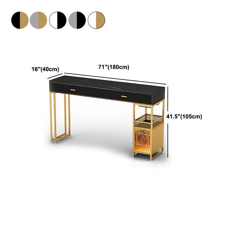 Glam Style Bar Table 42-inch Height Stone Top Pub Table with Two Drawer Clearhalo 'Bar Furniture' 'Bar Tables' 'bar_tables' 'furn' 'furn_bar_tables' 'Furniture' 'Kitchen & Dining Furniture' 5255223