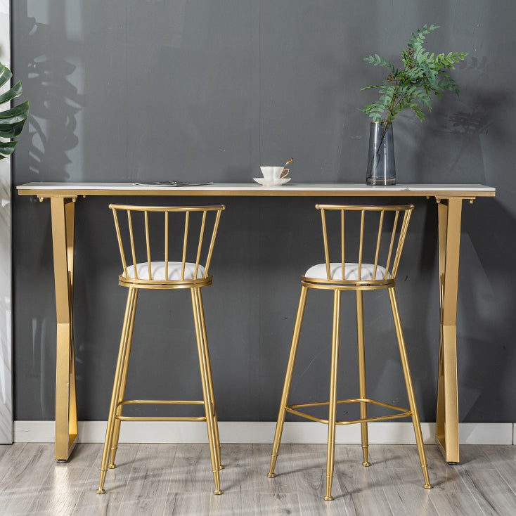 Nordic Bar Table Stone Top Bistro Table with Gold Double Pedestal