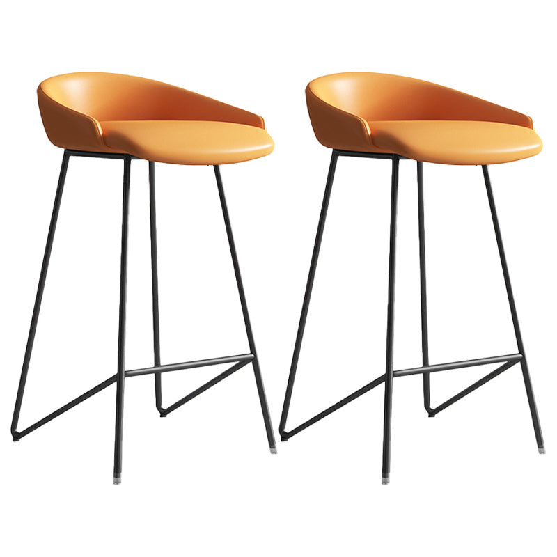 Modern Backrest Armless Counter Stool Iron Bar Stool with Leather Cushion Black Orange 2 Piece Set Clearhalo 'Bar Furniture' 'Bar Stools' 'bar_stools' 'furn' 'furn_bar_stools' 'Furniture' 'Kitchen & Dining Furniture' 5255542