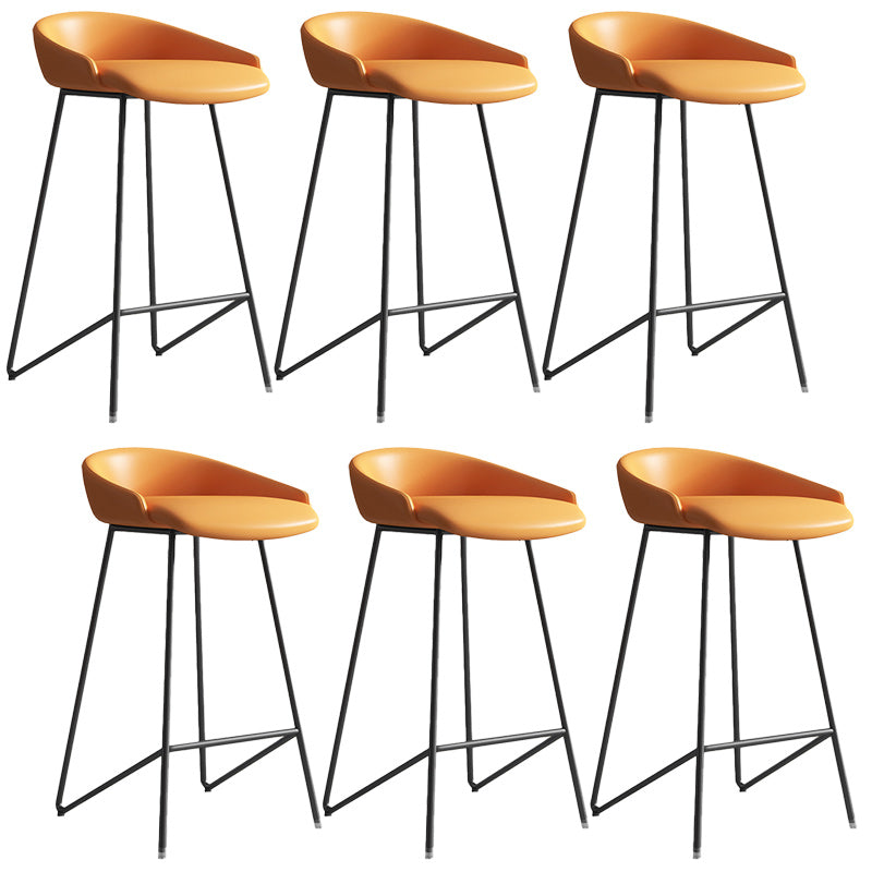 Modern Backrest Armless Counter Stool Iron Bar Stool with Leather Cushion Black Orange 6 Piece Set Clearhalo 'Bar Furniture' 'Bar Stools' 'bar_stools' 'furn' 'furn_bar_stools' 'Furniture' 'Kitchen & Dining Furniture' 5255546