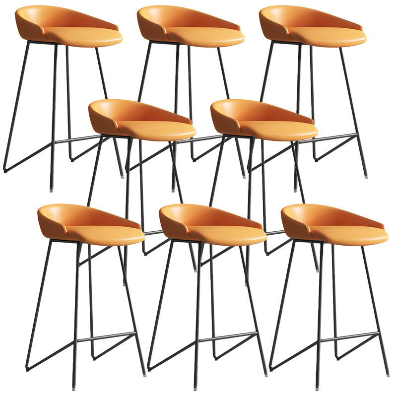 Modern Backrest Armless Counter Stool Iron Bar Stool with Leather Cushion Black Orange 8 Piece Set Clearhalo 'Bar Furniture' 'Bar Stools' 'bar_stools' 'furn' 'furn_bar_stools' 'Furniture' 'Kitchen & Dining Furniture' 5255548
