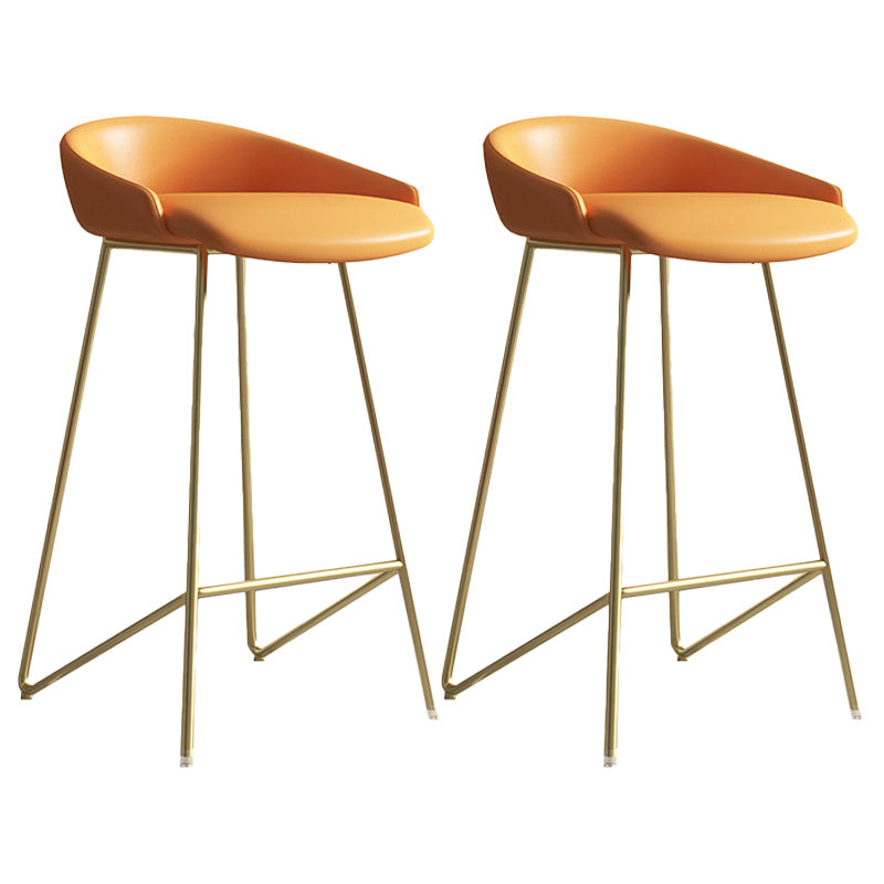 Modern Backrest Armless Counter Stool Iron Bar Stool with Leather Cushion Gold Orange 2 Piece Set Clearhalo 'Bar Furniture' 'Bar Stools' 'bar_stools' 'furn' 'furn_bar_stools' 'Furniture' 'Kitchen & Dining Furniture' 5255560