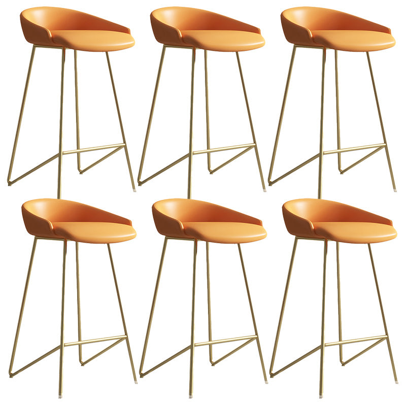 Modern Backrest Armless Counter Stool Iron Bar Stool with Leather Cushion Gold Orange 6 Piece Set Clearhalo 'Bar Furniture' 'Bar Stools' 'bar_stools' 'furn' 'furn_bar_stools' 'Furniture' 'Kitchen & Dining Furniture' 5255562