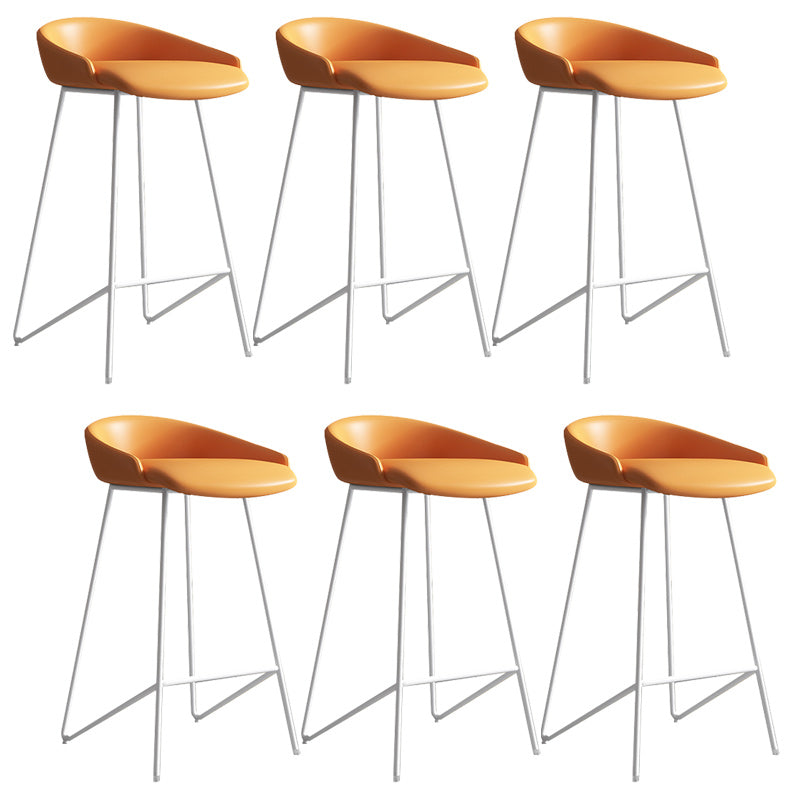 Modern Backrest Armless Counter Stool Iron Bar Stool with Leather Cushion White Orange 6 Piece Set Clearhalo 'Bar Furniture' 'Bar Stools' 'bar_stools' 'furn' 'furn_bar_stools' 'Furniture' 'Kitchen & Dining Furniture' 5255574