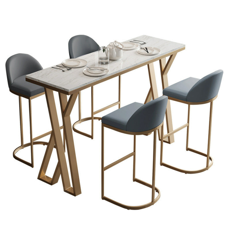 1/5 Pieces Glam Bar Table Set Rectangle Bistro Set with White Faux Marble Top 5 Pieces: Table, 4 Chairs Clearhalo 'Bar Furniture' 'furn' 'furn_home_bar_bar_sets' 'Furniture' 'Home Bars & Bar Sets' 'home_bar_bar_sets' 'Kitchen & Dining Furniture' 5256059