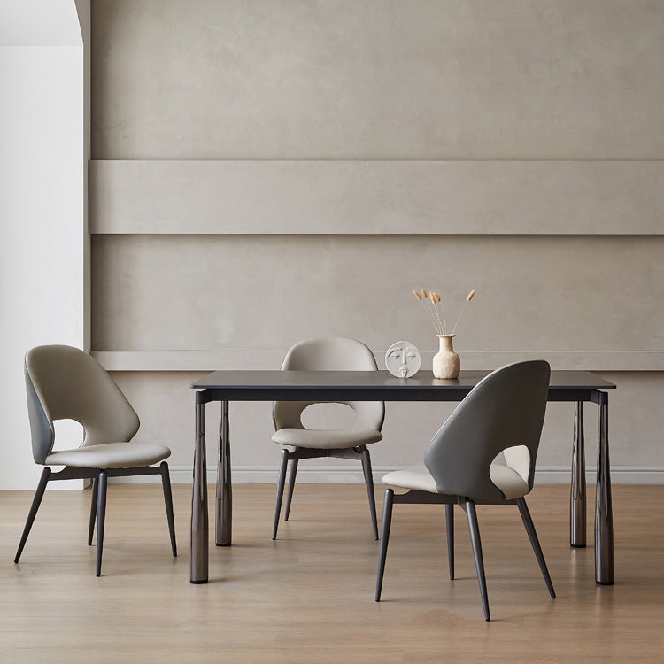 Modern Black Rectangle Dining Table Set 1/4/5/7 Pieces Dinette Set with Sintered Stone Top 4 Pieces: Table, 3 Chairs Clearhalo 'Dining Room Sets' 'Dining Tables & Seating' 'dining_room_set' 'furn' 'furn_dining_room_set' 'Furniture' 'Kitchen & Dining Furniture' 5256069