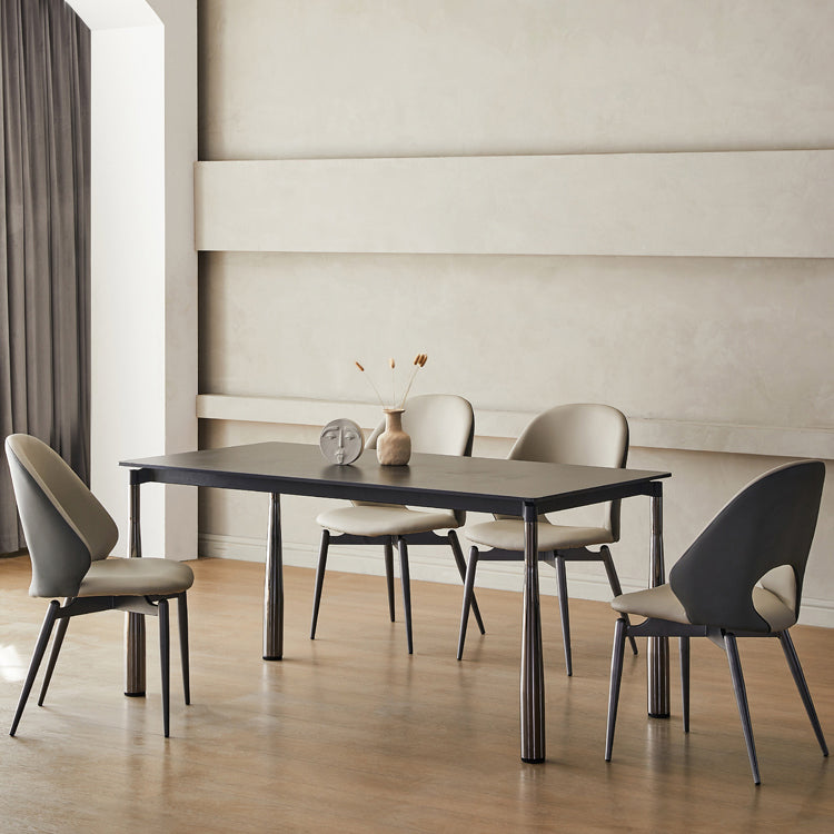 Modern Black Rectangle Dining Table Set 1/4/5/7 Pieces Dinette Set with Sintered Stone Top 5 Pieces: Table, 4 Chairs Clearhalo 'Dining Room Sets' 'Dining Tables & Seating' 'dining_room_set' 'furn' 'furn_dining_room_set' 'Furniture' 'Kitchen & Dining Furniture' 5256070
