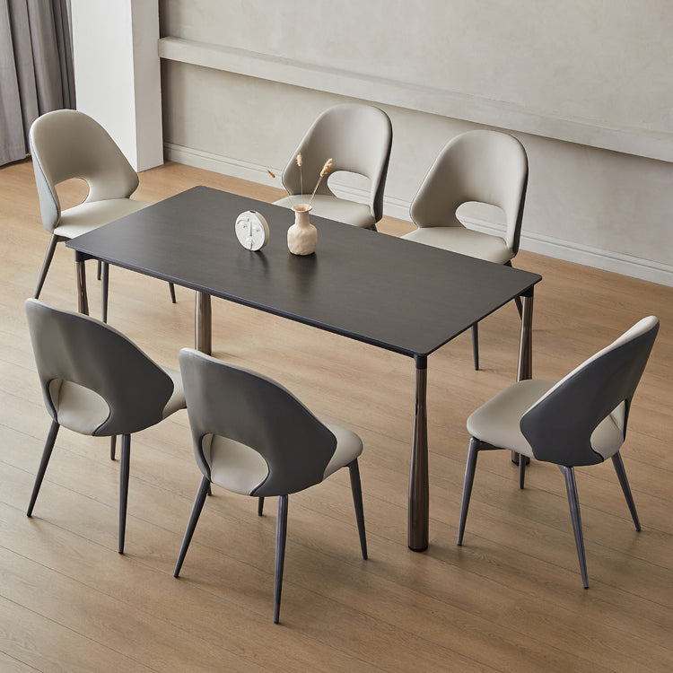 Modern Black Rectangle Dining Table Set 1/4/5/7 Pieces Dinette Set with Sintered Stone Top 7 Pieces: Table, 6 Chairs Clearhalo 'Dining Room Sets' 'Dining Tables & Seating' 'dining_room_set' 'furn' 'furn_dining_room_set' 'Furniture' 'Kitchen & Dining Furniture' 5256071