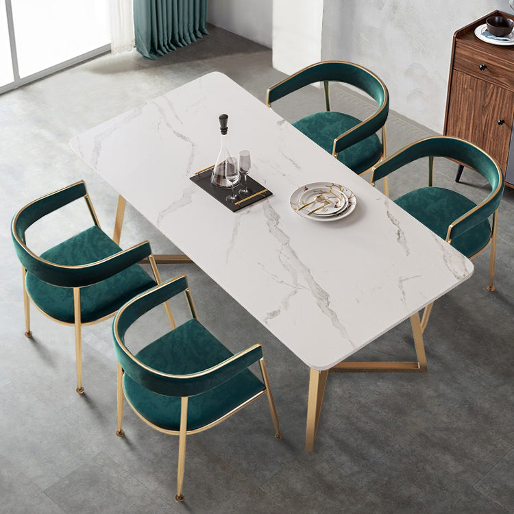 Nordic 1/5 Pieces Dining Set Rectangle Stone Dining Table for Dining Room 5 Pieces: White Table, 4 Green Chairs Clearhalo 'Dining Room Sets' 'Dining Tables & Seating' 'dining_room_set' 'furn' 'furn_dining_room_set' 'Furniture' 'Kitchen & Dining Furniture' 5256141