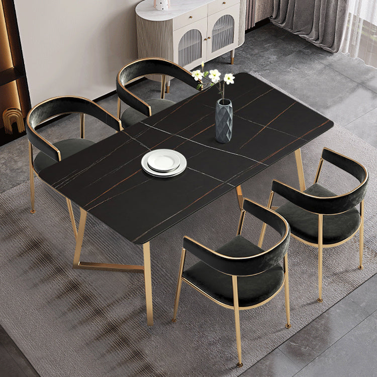 Nordic 1/5 Pieces Dining Set Rectangle Stone Dining Table for Dining Room 5 Pieces: Black Table, 4 Black Chairs Clearhalo 'Dining Room Sets' 'Dining Tables & Seating' 'dining_room_set' 'furn' 'furn_dining_room_set' 'Furniture' 'Kitchen & Dining Furniture' 5256144