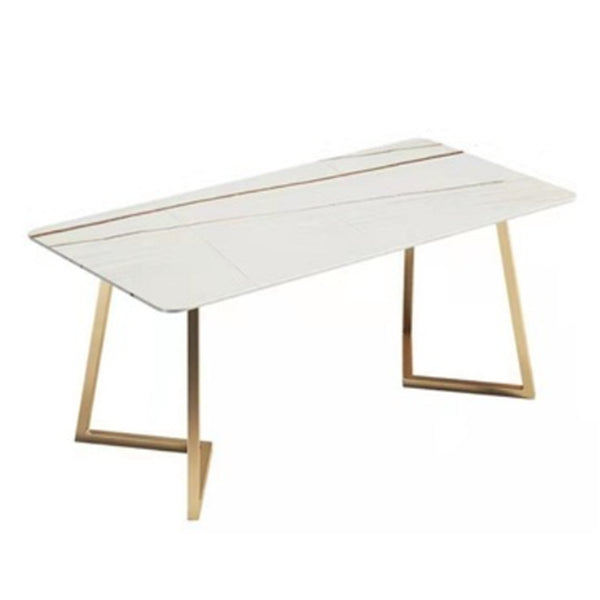 Nordic 1/5 Pieces Dining Set Rectangle Stone Dining Table for Dining Room White-Gold 55"L x 31"W Clearhalo 'Dining Room Sets' 'Dining Tables & Seating' 'dining_room_set' 'furn' 'furn_dining_room_set' 'Furniture' 'Kitchen & Dining Furniture' 5256147