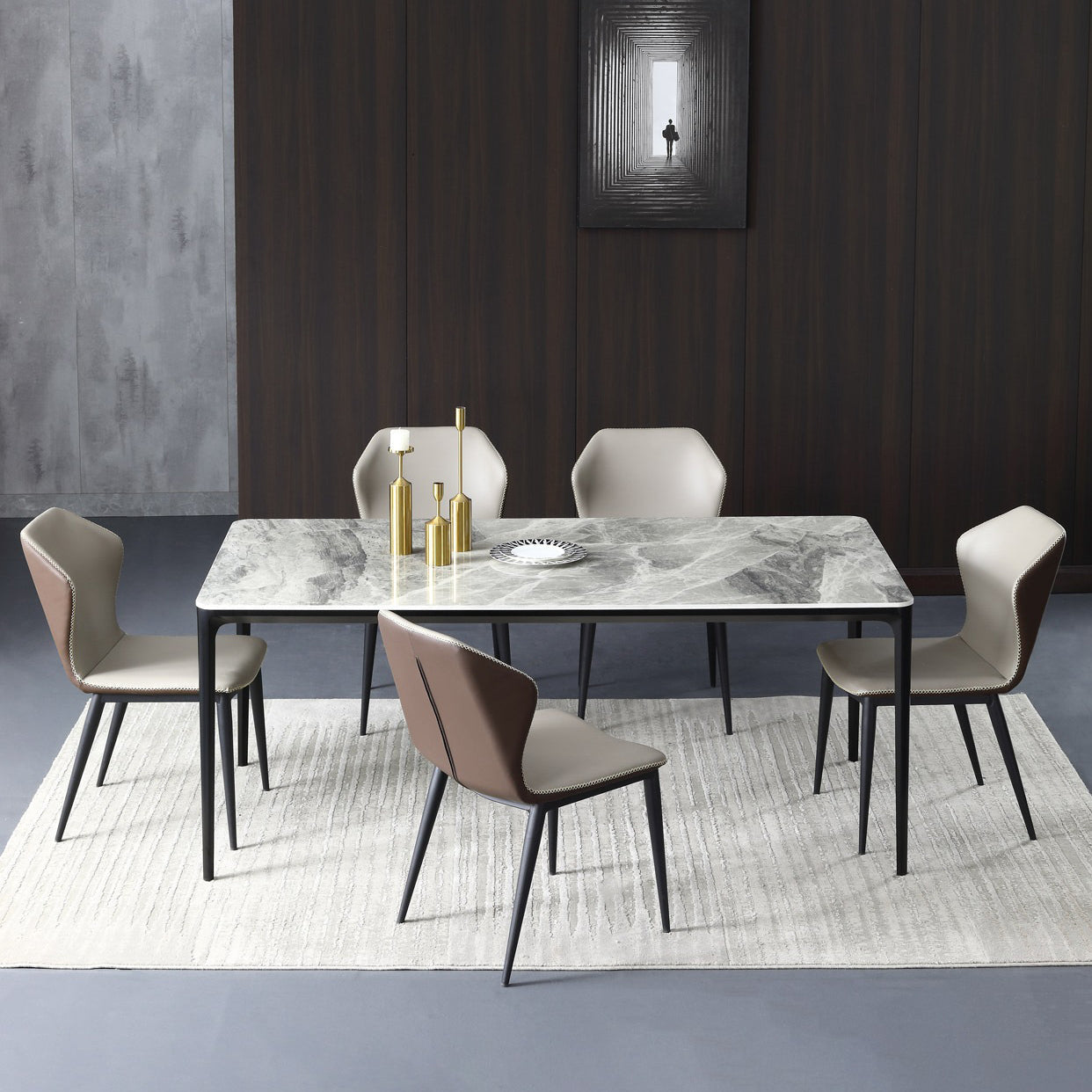 Set da pranzo moderno in pietra sinterizzata rettangolare Set da pranzo da 1/4/6/7/9 pezzi