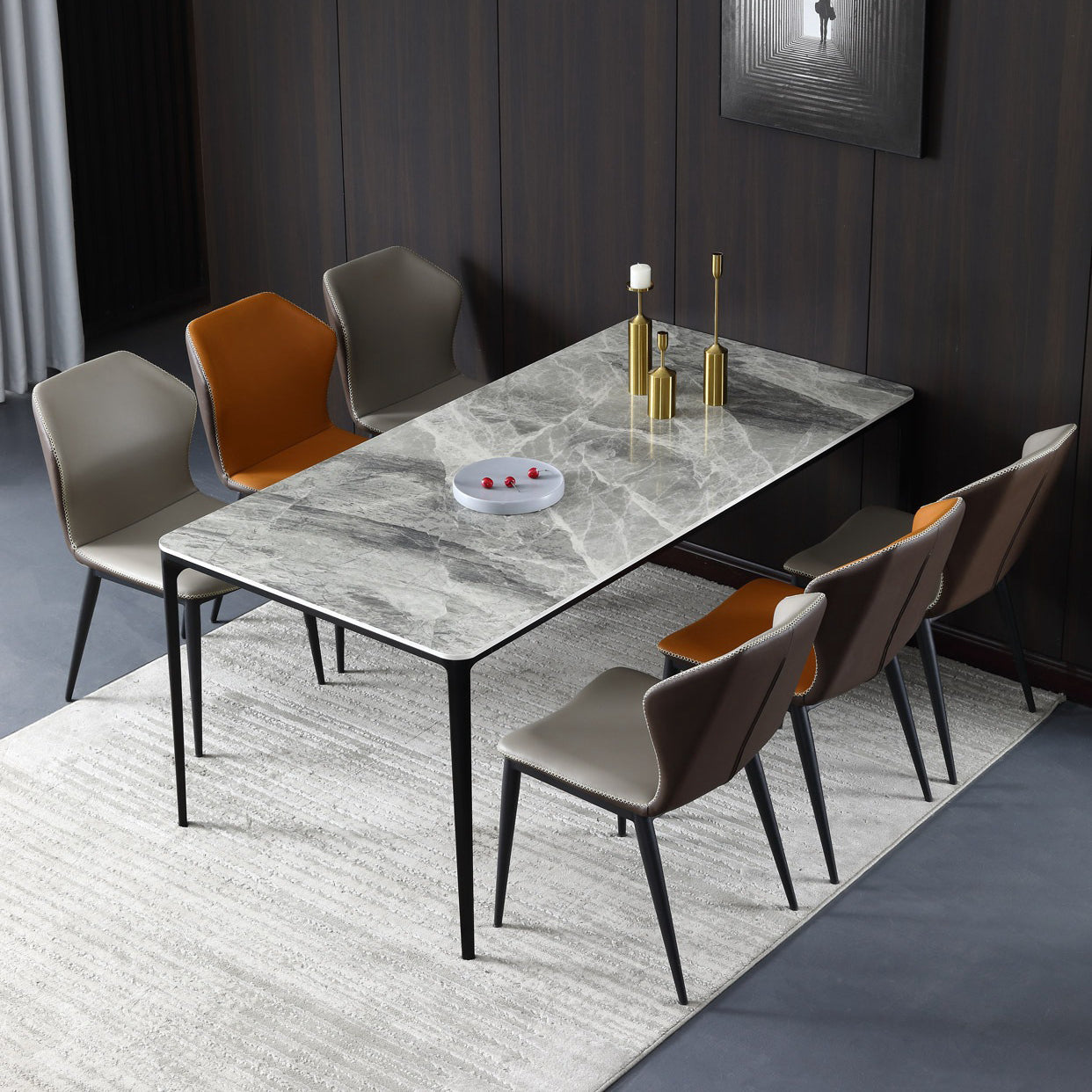 Set da pranzo moderno in pietra sinterizzata rettangolare Set da pranzo da 1/4/6/7/9 pezzi