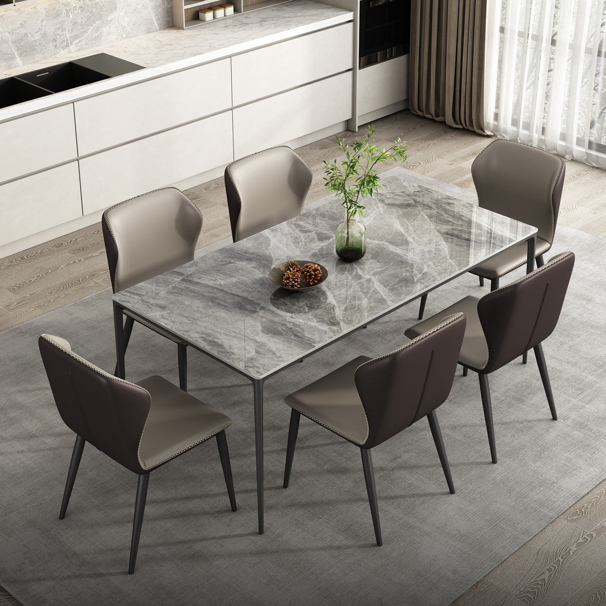 Set da pranzo moderno in pietra sinterizzata rettangolare Set da pranzo da 1/4/6/7/9 pezzi