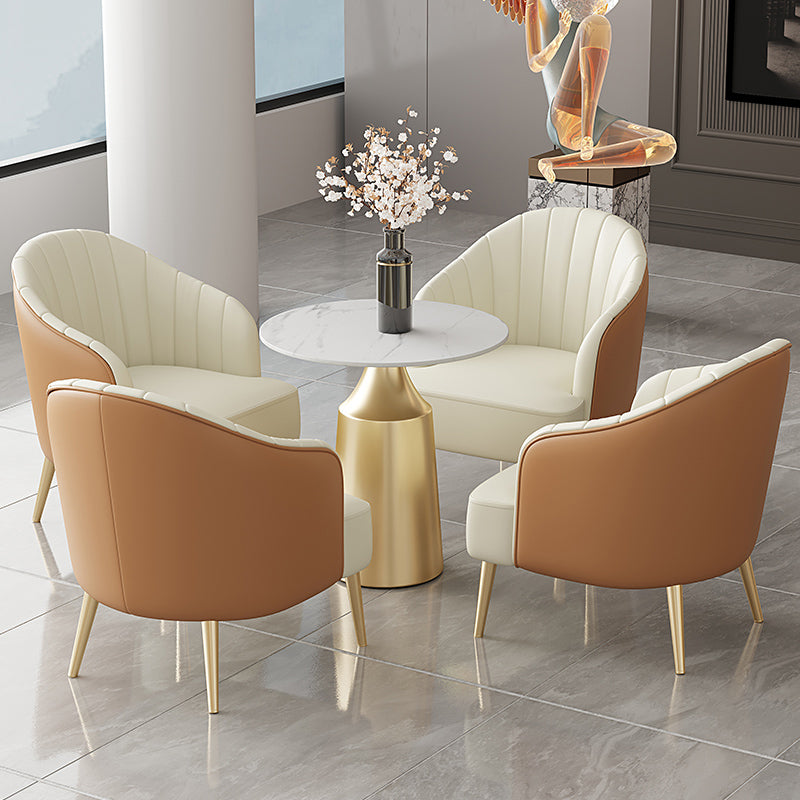 Glam Round Dining Table Set 1/5 Pieces Dinette Set with White Stone Top 5 Pieces: White Table, 4 White Chairs Clearhalo 'Dining Room Sets' 'Dining Tables & Seating' 'dining_room_set' 'furn' 'furn_dining_room_set' 'Furniture' 'Kitchen & Dining Furniture' 5256225