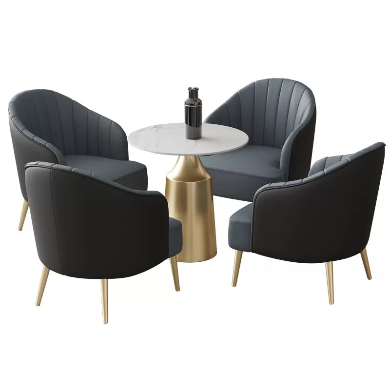 Glam Round Dining Table Set 1/5 Pieces Dinette Set with White Stone Top 5 Pieces: White Table, 4 Blue Chairs Clearhalo 'Dining Room Sets' 'Dining Tables & Seating' 'dining_room_set' 'furn' 'furn_dining_room_set' 'Furniture' 'Kitchen & Dining Furniture' 5256226