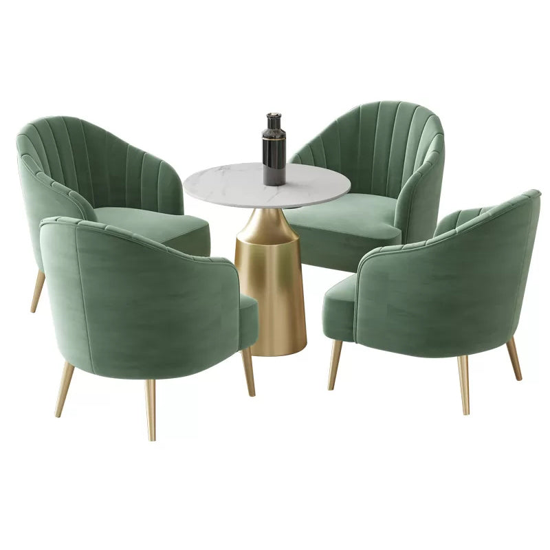 Glam Round Dining Table Set 1/5 Pieces Dinette Set with White Stone Top 5 Pieces: White Table, 4 Green Chairs Clearhalo 'Dining Room Sets' 'Dining Tables & Seating' 'dining_room_set' 'furn' 'furn_dining_room_set' 'Furniture' 'Kitchen & Dining Furniture' 5256227