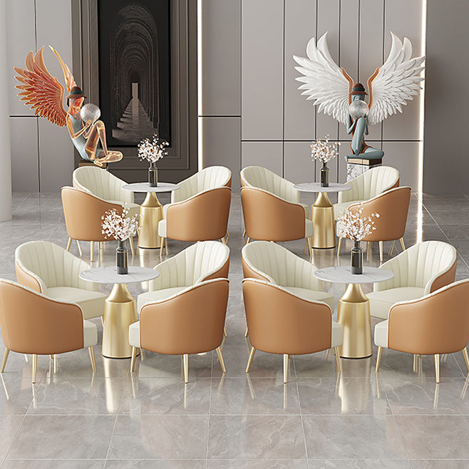Glam Round Dining Table Set 1/5 Pieces Dinette Set with White Stone Top Clearhalo 'Dining Room Sets' 'Dining Tables & Seating' 'dining_room_set' 'furn' 'furn_dining_room_set' 'Furniture' 'Kitchen & Dining Furniture' 5256243