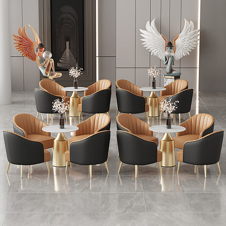 Glam Round Dining Table Set 1/5 Pieces Dinette Set with White Stone Top Clearhalo 'Dining Room Sets' 'Dining Tables & Seating' 'dining_room_set' 'furn' 'furn_dining_room_set' 'Furniture' 'Kitchen & Dining Furniture' 5256244