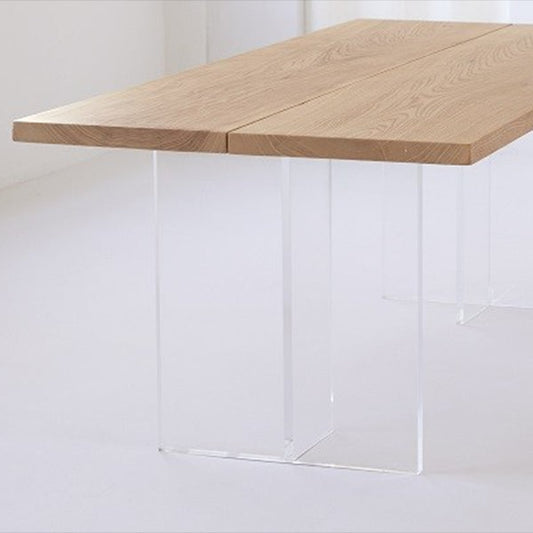 Mesa moderna de madera de pino para mesa de comedor rectangular de restaurantes con pedestal doble acrílico