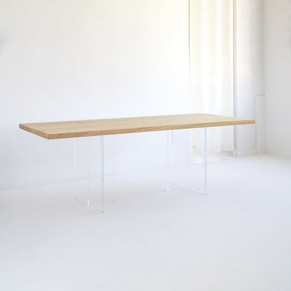 Modern Pine Wood Table for Restaurant Rectangle Dining Table with Acrylic Double Pedestal