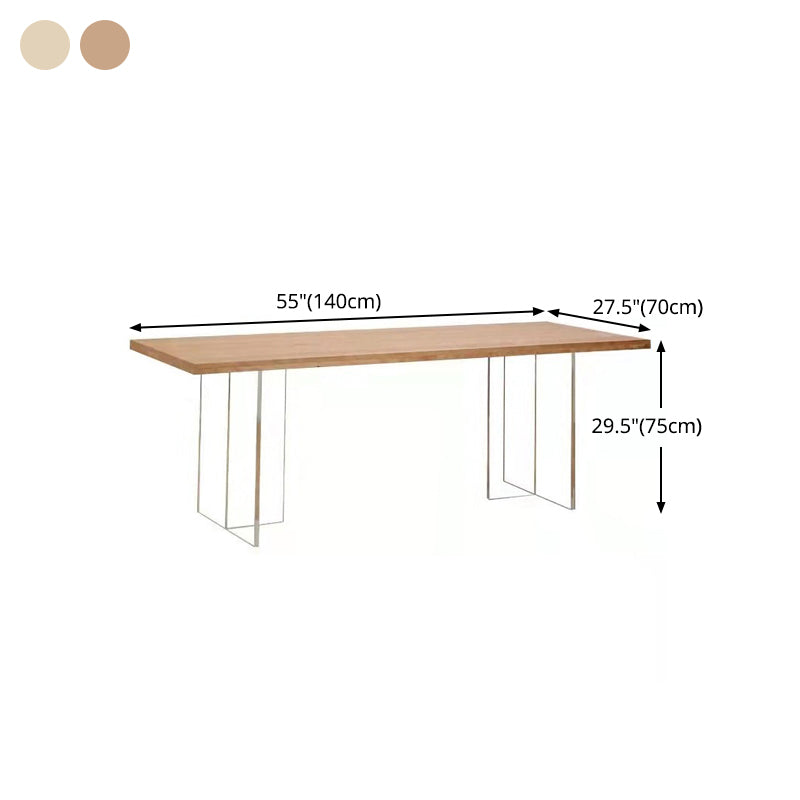 Modern Pine Wood Table for Restaurant Rectangle Dining Table with Acrylic Double Pedestal