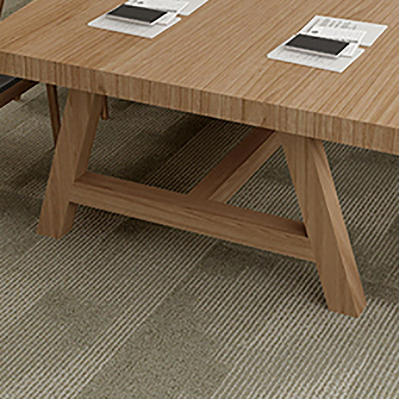 Modern Rectangle Solid Wood Table Standard Height Dining Table with Trestle Base
