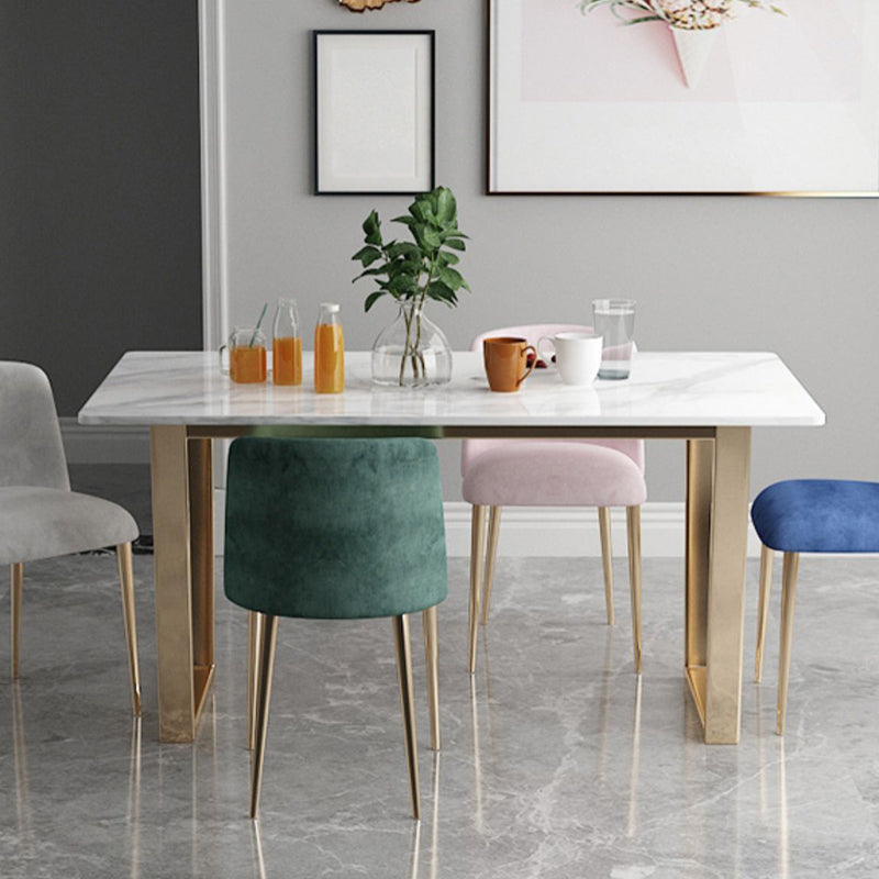 Rectangle White Dining Table Traditional Luxury Dining Table with Gold Frame