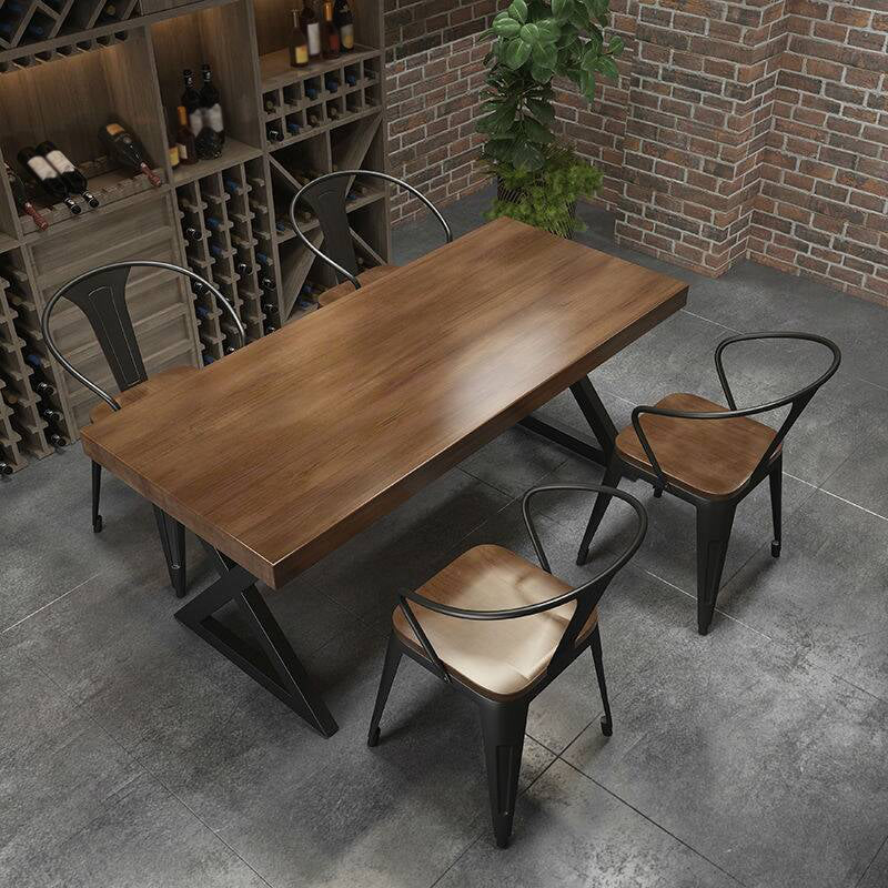 Industrial Pine Table for Restaurant Rectangle Dining Table with Double Pedestal 47.2"L x 23.6"W x 29.5"H Without Chairs Clearhalo 'Dining Tables & Seating' 'Dining Tables' 'dining_table' 'furn' 'furn_dining_table' 'Furniture' 'Kitchen & Dining Furniture' 5256362