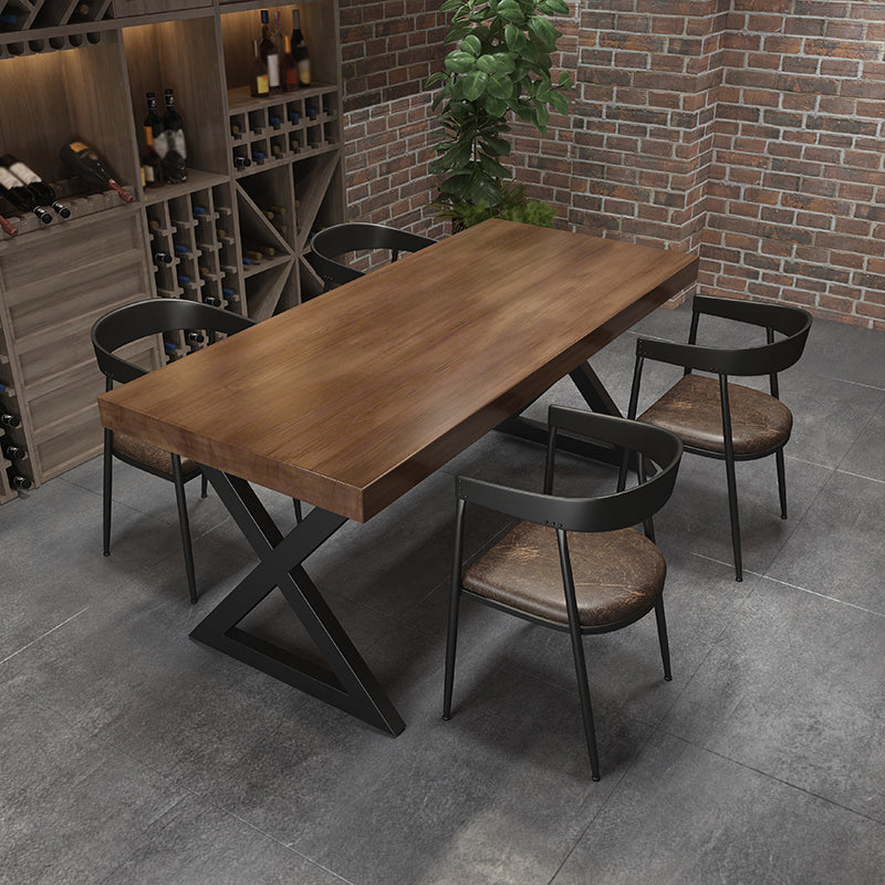 Industrial Pine Table for Restaurant Rectangle Dining Table with Double Pedestal 55.1"L x 27.6"W x 29.5"H Without Chairs Clearhalo 'Dining Tables & Seating' 'Dining Tables' 'dining_table' 'furn' 'furn_dining_table' 'Furniture' 'Kitchen & Dining Furniture' 5256363