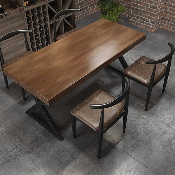 Industrial Pine Table for Restaurant Rectangle Dining Table with Double Pedestal Clearhalo 'Dining Tables & Seating' 'Dining Tables' 'dining_table' 'furn' 'furn_dining_table' 'Furniture' 'Kitchen & Dining Furniture' 5256372
