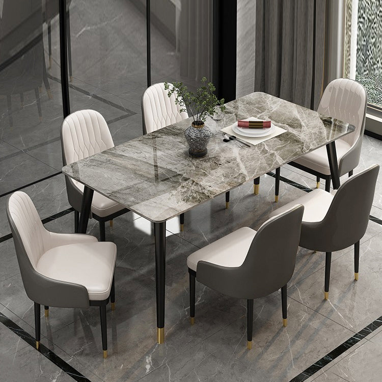 Sintered Stone Top Dining Table in Grey Industrial Indoor Table with 4 Legs 70.9"L x 35.4"W x 29.5"H Without Chairs Clearhalo 'Dining Tables & Seating' 'Dining Tables' 'dining_table' 'furn' 'furn_dining_table' 'Furniture' 'Kitchen & Dining Furniture' 5256409
