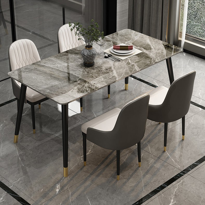 Sintered Stone Top Dining Table in Grey Industrial Indoor Table with 4 Legs 47.2"L x 23.6"W x 29.5"H Without Chairs Clearhalo 'Dining Tables & Seating' 'Dining Tables' 'dining_table' 'furn' 'furn_dining_table' 'Furniture' 'Kitchen & Dining Furniture' 5256411