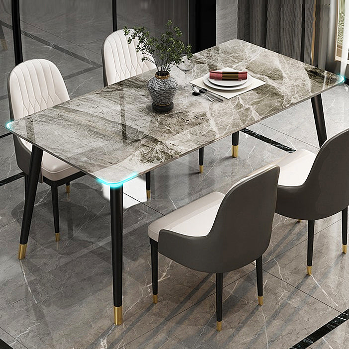 Sintered Stone Top Dining Table in Grey Industrial Indoor Table with 4 Legs Clearhalo 'Dining Tables & Seating' 'Dining Tables' 'dining_table' 'furn' 'furn_dining_table' 'Furniture' 'Kitchen & Dining Furniture' 5256415
