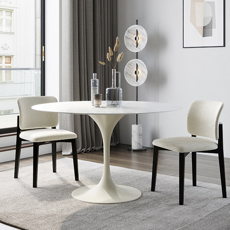 Contemporary Dining Table with White Pedestal Round Stone Top Dining Table
