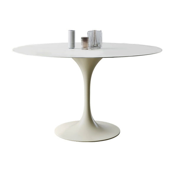 Contemporary Dining Table with White Pedestal Round Stone Top Dining Table