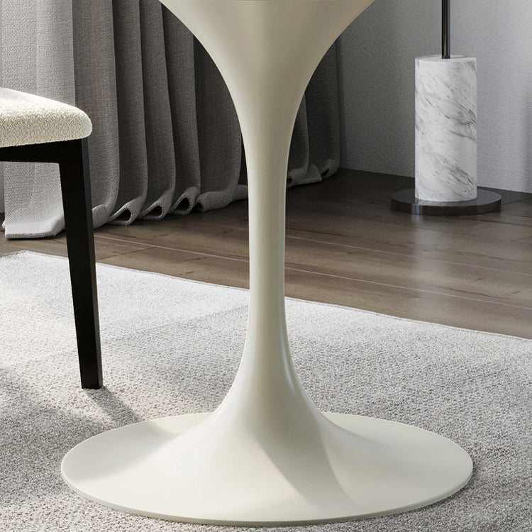 Contemporary Dining Table with White Pedestal Round Stone Top Dining Table