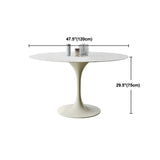 Contemporary Dining Table with White Pedestal Round Stone Top Dining Table
