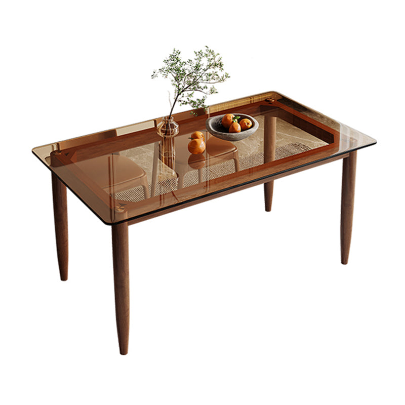 Modern Toughened Glass Top Table Rectangle Home Kitchen Desk with 4 Ash Legs