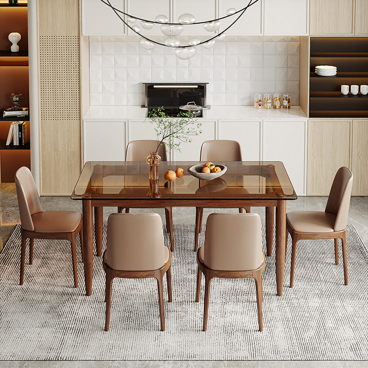 Modern Toughened Glass Top Table Rectangle Home Kitchen Desk with 4 Ash Legs