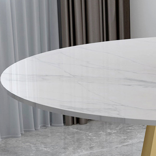 Mesa de comedor redonda contemporánea Mesa de pedestal de hierro con tapa de piedra sinterizada
