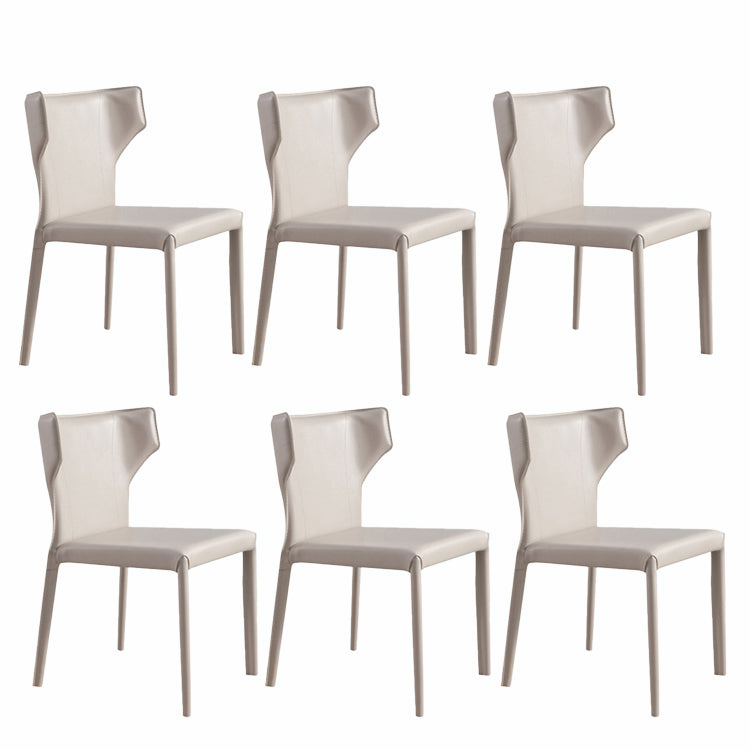 Contemporary Leather Dining Room Chair Wingback Side Armless Chair for Home Use Light Gray 6 Piece Set Clearhalo 'Dining Chairs' 'Dining Tables & Seating' 'dining_chair' 'furn' 'furn_dining_chair' 'Furniture' 'Kitchen & Dining Furniture' 5257095